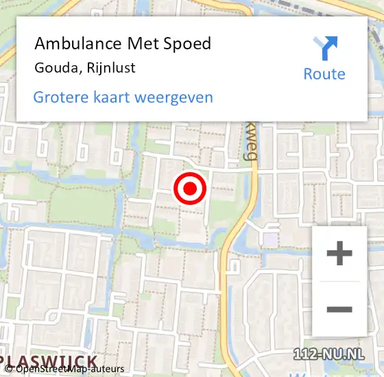 Locatie op kaart van de 112 melding: Ambulance Met Spoed Naar Gouda, Rijnlust op 16 september 2023 17:12