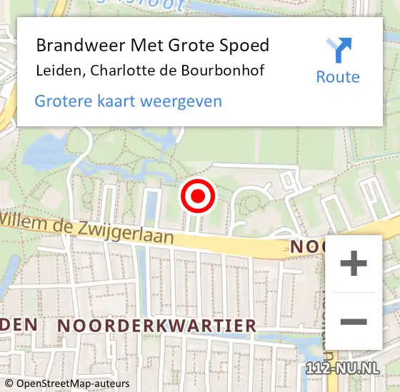 Locatie op kaart van de 112 melding: Brandweer Met Grote Spoed Naar Leiden, Charlotte de Bourbonhof op 16 september 2023 17:36