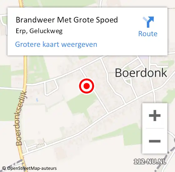 Locatie op kaart van de 112 melding: Brandweer Met Grote Spoed Naar Erp, Geluckweg op 16 september 2023 17:55