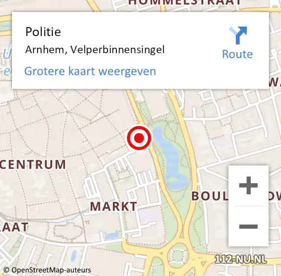 Locatie op kaart van de 112 melding: Politie Arnhem, Velperbinnensingel op 16 september 2023 18:02