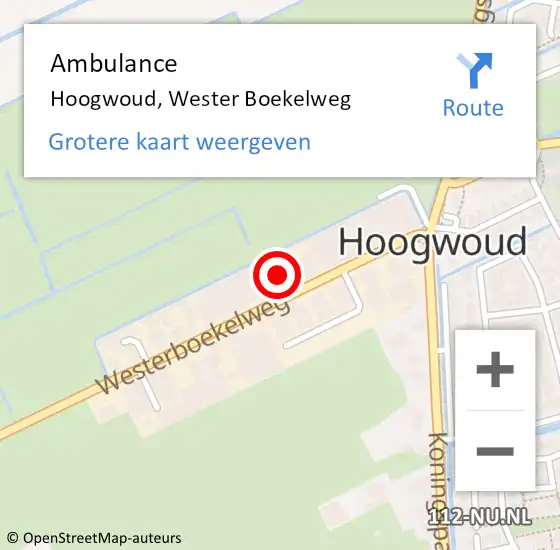 Locatie op kaart van de 112 melding: Ambulance Hoogwoud, Wester Boekelweg op 16 september 2023 18:03