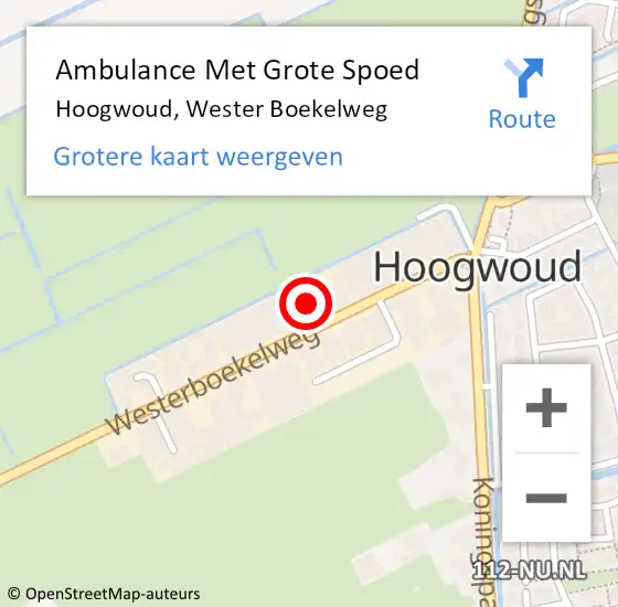Locatie op kaart van de 112 melding: Ambulance Met Grote Spoed Naar Hoogwoud, Wester Boekelweg op 16 september 2023 18:04