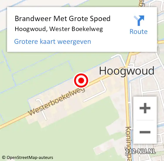 Locatie op kaart van de 112 melding: Brandweer Met Grote Spoed Naar Hoogwoud, Wester Boekelweg op 16 september 2023 18:04