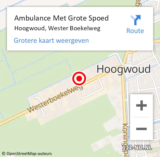 Locatie op kaart van de 112 melding: Ambulance Met Grote Spoed Naar Hoogwoud, Wester Boekelweg op 16 september 2023 18:05