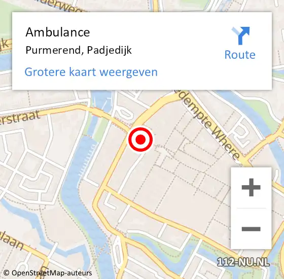 Locatie op kaart van de 112 melding: Ambulance Purmerend, Padjedijk op 16 september 2023 18:11