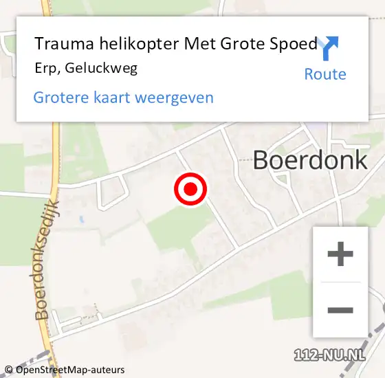 Locatie op kaart van de 112 melding: Trauma helikopter Met Grote Spoed Naar Erp, Geluckweg op 16 september 2023 18:14