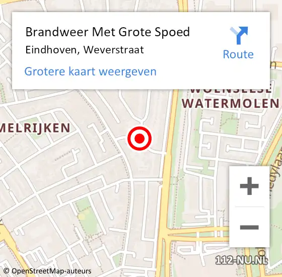 Locatie op kaart van de 112 melding: Brandweer Met Grote Spoed Naar Eindhoven, Weverstraat op 16 september 2023 18:19