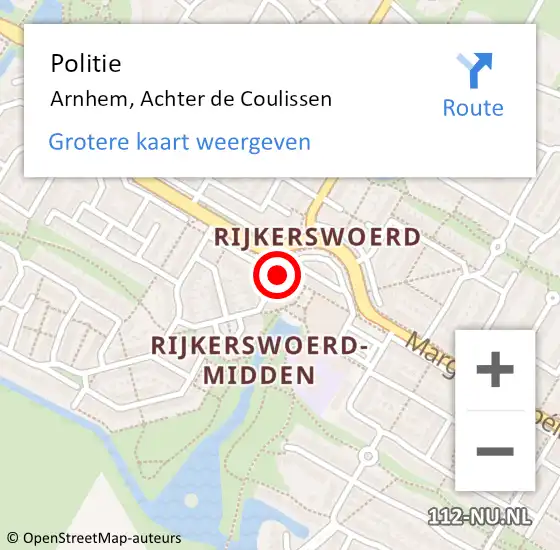 Locatie op kaart van de 112 melding: Politie Arnhem, Achter de Coulissen op 16 september 2023 18:34