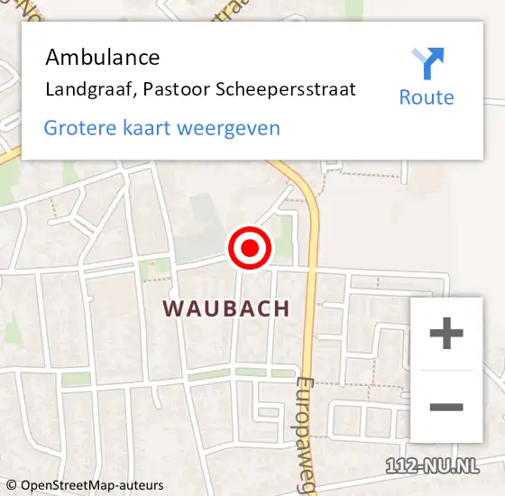 Locatie op kaart van de 112 melding: Ambulance Landgraaf, Pastoor Scheepersstraat op 8 september 2014 13:13