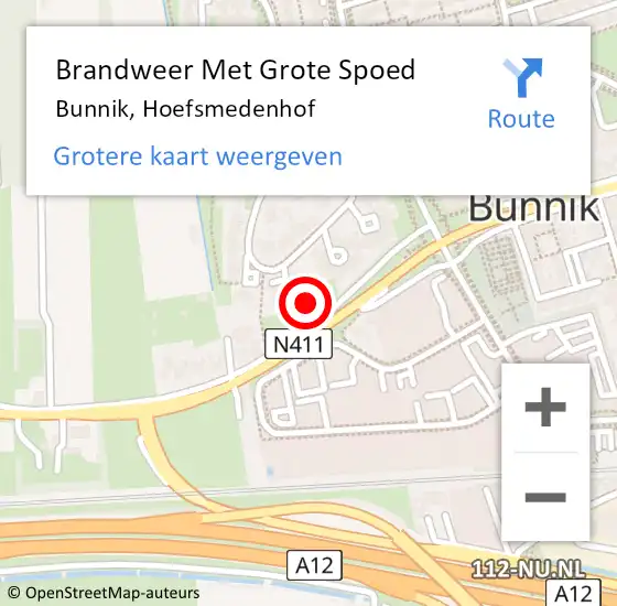 Locatie op kaart van de 112 melding: Brandweer Met Grote Spoed Naar Bunnik, Hoefsmedenhof op 16 september 2023 19:11