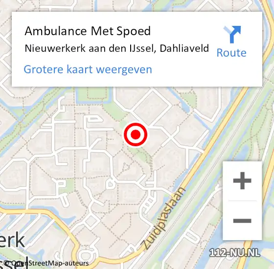 Locatie op kaart van de 112 melding: Ambulance Met Spoed Naar Nieuwerkerk aan den IJssel, Dahliaveld op 8 september 2014 13:17