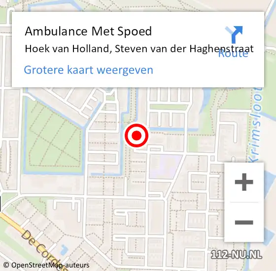 Locatie op kaart van de 112 melding: Ambulance Met Spoed Naar Hoek van Holland, Steven van der Haghenstraat op 16 september 2023 19:17