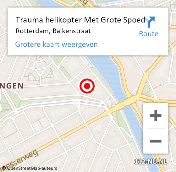 Locatie op kaart van de 112 melding: Trauma helikopter Met Grote Spoed Naar Rotterdam, Balkenstraat op 16 september 2023 19:32