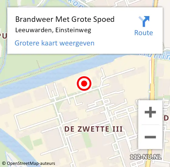 Locatie op kaart van de 112 melding: Brandweer Met Grote Spoed Naar Leeuwarden, Einsteinweg op 16 september 2023 20:01