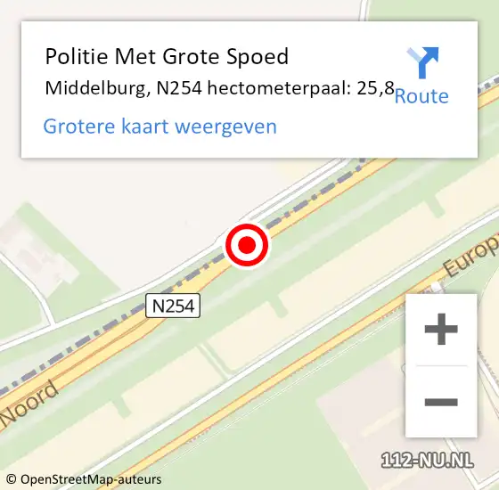 Locatie op kaart van de 112 melding: Politie Met Grote Spoed Naar Middelburg, N254 hectometerpaal: 25,8 op 16 september 2023 20:11