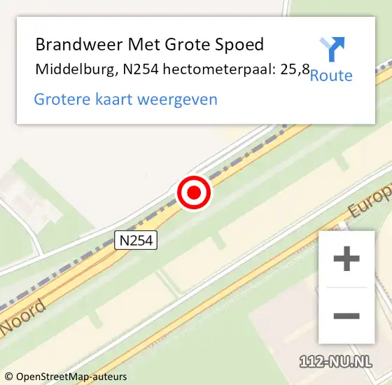 Locatie op kaart van de 112 melding: Brandweer Met Grote Spoed Naar Middelburg, N254 hectometerpaal: 25,8 op 16 september 2023 20:11