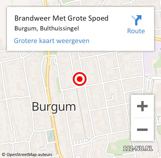 Locatie op kaart van de 112 melding: Brandweer Met Grote Spoed Naar Burgum, Bulthuissingel op 16 september 2023 20:55