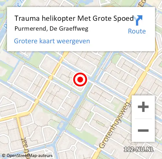 Locatie op kaart van de 112 melding: Trauma helikopter Met Grote Spoed Naar Purmerend, De Graeffweg op 16 september 2023 20:56