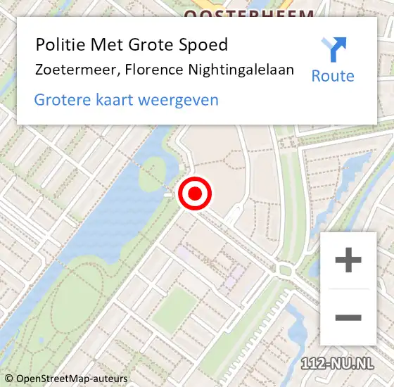 Locatie op kaart van de 112 melding: Politie Met Grote Spoed Naar Zoetermeer, Florence Nightingalelaan op 16 september 2023 20:57