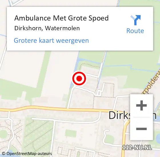 Locatie op kaart van de 112 melding: Ambulance Met Grote Spoed Naar Dirkshorn, Watermolen op 16 september 2023 21:24