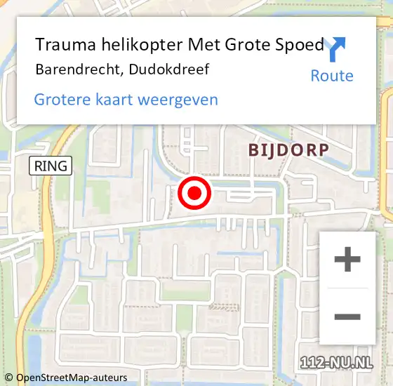 Locatie op kaart van de 112 melding: Trauma helikopter Met Grote Spoed Naar Barendrecht, Dudokdreef op 16 september 2023 21:24