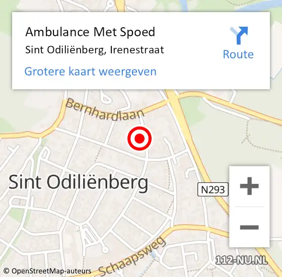 Locatie op kaart van de 112 melding: Ambulance Met Spoed Naar Sint Odiliënberg, Irenestraat op 16 september 2023 21:29