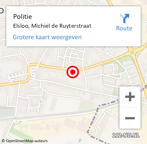 Locatie op kaart van de 112 melding: Politie Elsloo, Michiel de Ruyterstraat op 16 september 2023 21:35