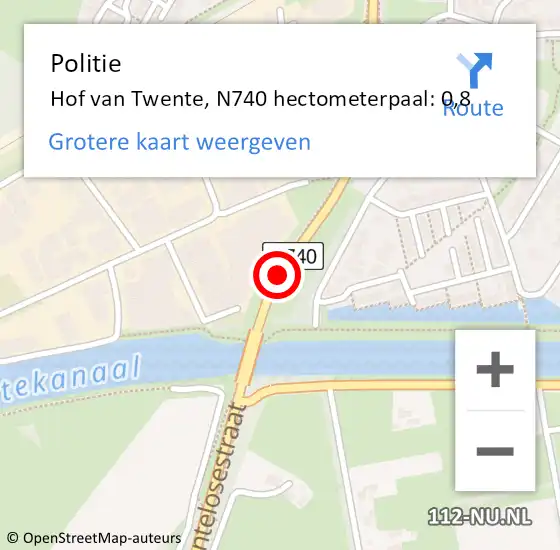 Locatie op kaart van de 112 melding: Politie Hof van Twente, N740 hectometerpaal: 0,8 op 16 september 2023 21:36