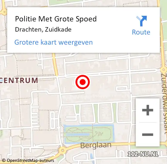 Locatie op kaart van de 112 melding: Politie Met Grote Spoed Naar Drachten, Zuidkade op 16 september 2023 21:46