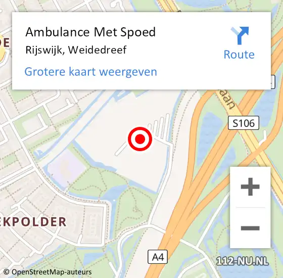Locatie op kaart van de 112 melding: Ambulance Met Spoed Naar Rijswijk, Weidedreef op 16 september 2023 21:58