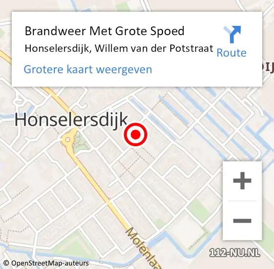 Locatie op kaart van de 112 melding: Brandweer Met Grote Spoed Naar Honselersdijk, Willem van der Potstraat op 16 september 2023 22:05