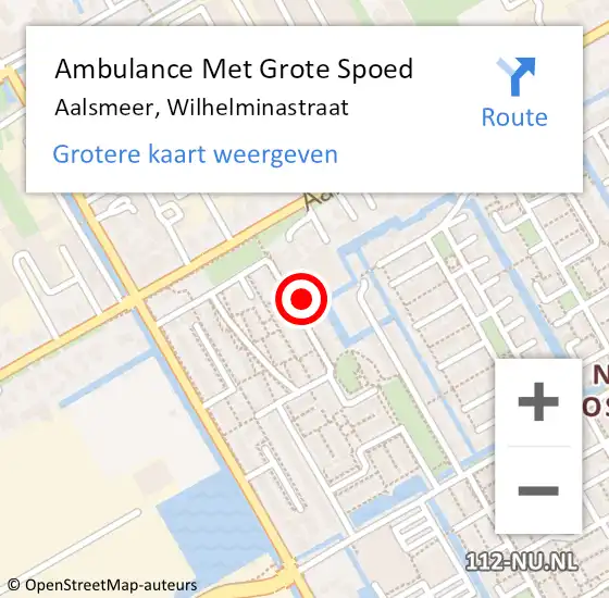 Locatie op kaart van de 112 melding: Ambulance Met Grote Spoed Naar Aalsmeer, Wilhelminastraat op 16 september 2023 22:07