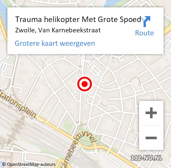 Locatie op kaart van de 112 melding: Trauma helikopter Met Grote Spoed Naar Zwolle, Van Karnebeekstraat op 16 september 2023 22:15