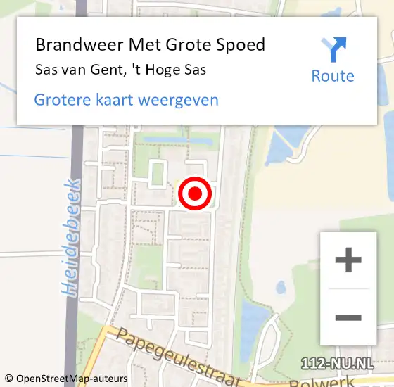 Locatie op kaart van de 112 melding: Brandweer Met Grote Spoed Naar Sas van Gent, 't Hoge Sas op 16 september 2023 22:24