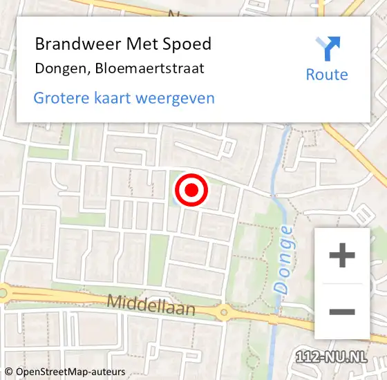 Locatie op kaart van de 112 melding: Brandweer Met Spoed Naar Dongen, Bloemaertstraat op 16 september 2023 22:27