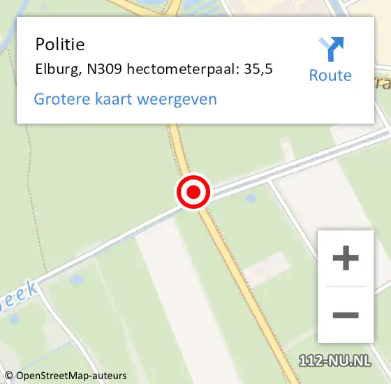 Locatie op kaart van de 112 melding: Politie Elburg, N309 hectometerpaal: 35,5 op 16 september 2023 22:37