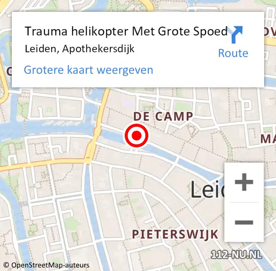 Locatie op kaart van de 112 melding: Trauma helikopter Met Grote Spoed Naar Leiden, Apothekersdijk op 16 september 2023 22:44