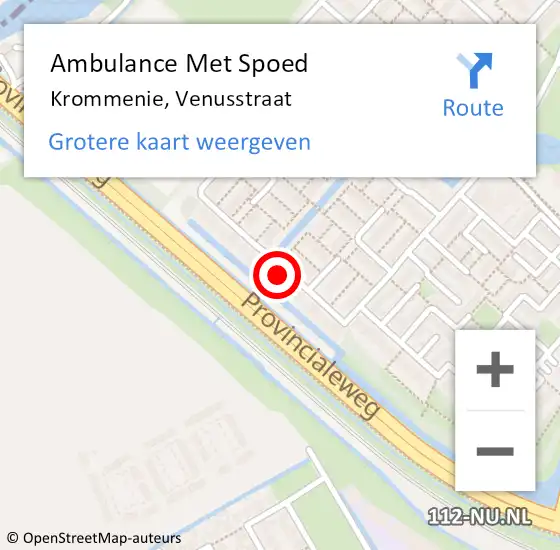 Locatie op kaart van de 112 melding: Ambulance Met Spoed Naar Krommenie, Venusstraat op 16 september 2023 22:57