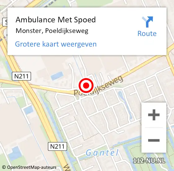 Locatie op kaart van de 112 melding: Ambulance Met Spoed Naar Monster, Poeldijkseweg op 16 september 2023 23:01