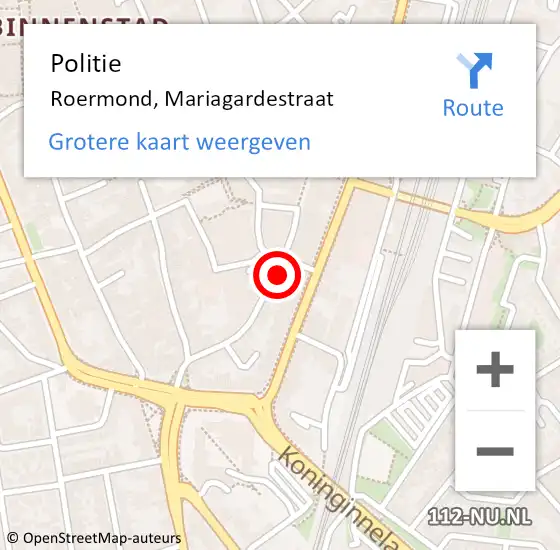 Locatie op kaart van de 112 melding: Politie Roermond, Mariagardestraat op 16 september 2023 23:02