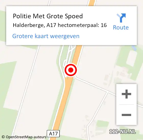 Locatie op kaart van de 112 melding: Politie Met Grote Spoed Naar Halderberge, A17 hectometerpaal: 16 op 16 september 2023 23:12