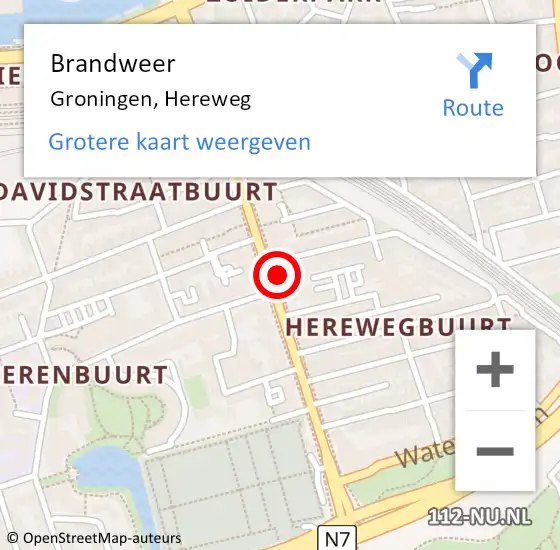 Locatie op kaart van de 112 melding: Brandweer Groningen, Hereweg op 16 september 2023 23:18