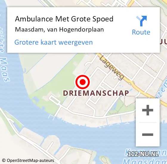 Locatie op kaart van de 112 melding: Ambulance Met Grote Spoed Naar Maasdam, van Hogendorplaan op 16 september 2023 23:34