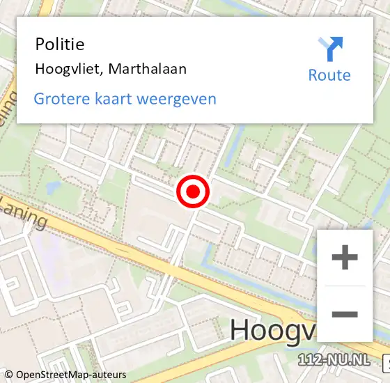 Locatie op kaart van de 112 melding: Politie Hoogvliet, Marthalaan op 16 september 2023 23:47