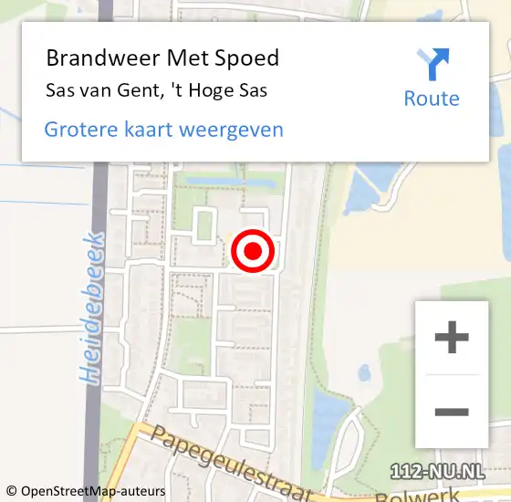 Locatie op kaart van de 112 melding: Brandweer Met Spoed Naar Sas van Gent, 't Hoge Sas op 16 september 2023 23:51