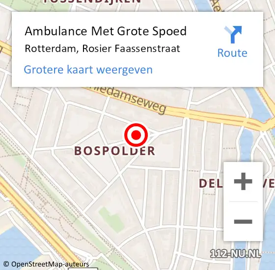 Locatie op kaart van de 112 melding: Ambulance Met Grote Spoed Naar Rotterdam, Rosier Faassenstraat op 17 september 2023 00:11