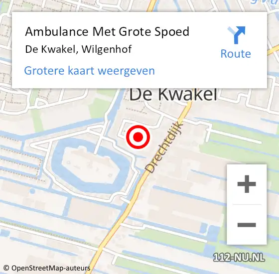 Locatie op kaart van de 112 melding: Ambulance Met Grote Spoed Naar De Kwakel, Wilgenhof op 17 september 2023 01:50