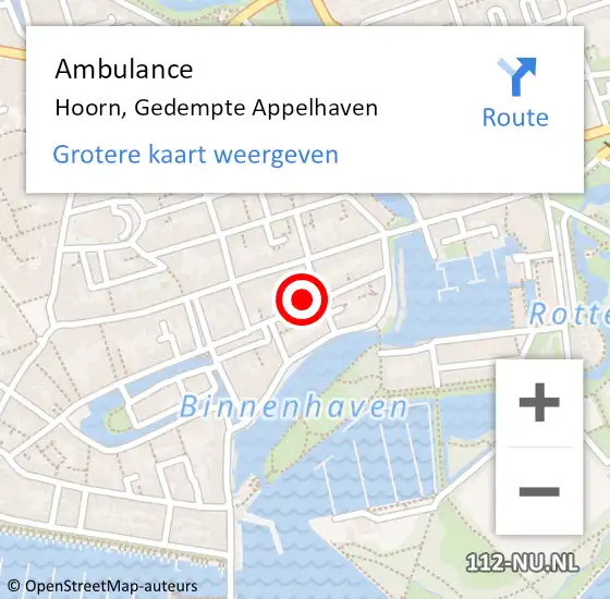 Locatie op kaart van de 112 melding: Ambulance Hoorn, Gedempte Appelhaven op 17 september 2023 01:52