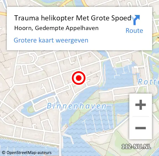 Locatie op kaart van de 112 melding: Trauma helikopter Met Grote Spoed Naar Hoorn, Gedempte Appelhaven op 17 september 2023 01:53