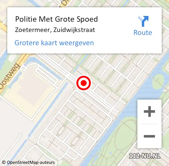 Locatie op kaart van de 112 melding: Politie Met Grote Spoed Naar Zoetermeer, Zuidwijkstraat op 17 september 2023 02:09